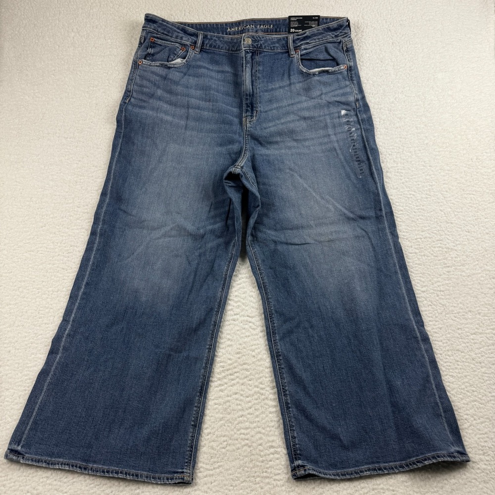American Eagle Jeans Women's 20 Blue Baggy High Rise Dreamy Drape Wide Leg Denim